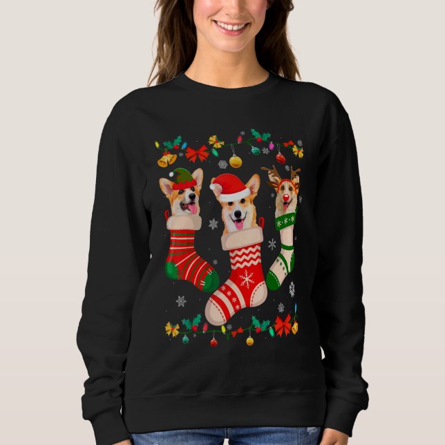 Weihnachtskorgi Sock Xmas Rentier Santa ELF Hund Sweatshirt (Vorderseite)
