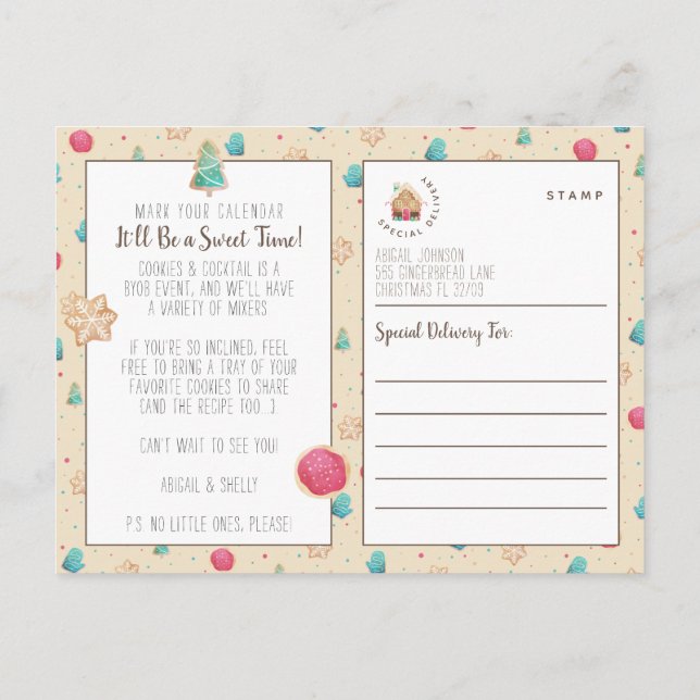 Weihnachtskost + Cocktail Budget Party Einladung Postkarte (Rückseite)