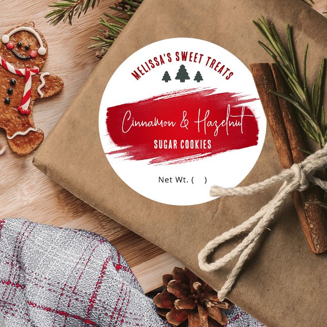 Weihnachtskost Dessert Geschmack Feierlich Rot Grü Runder Aufkleber (Spread the festive cheer with custom red watercolor holiday bakery stickers)