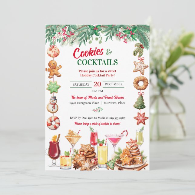 Weihnachtskost und Cocktails Feierabend Einladung (Stehend Vorderseite)