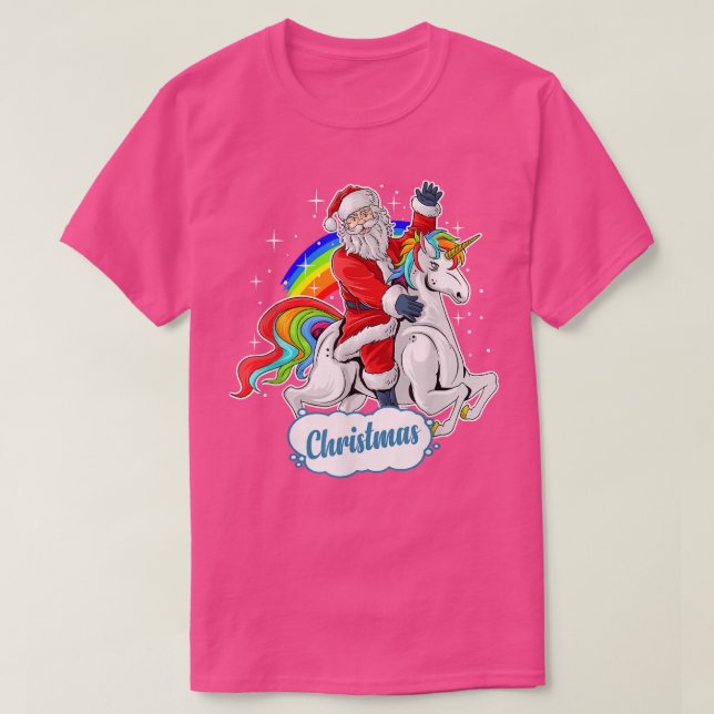 Weihnachtskostüm Xmas PJ Santa Riding Einhorn T-Shirt (Design vorne)
