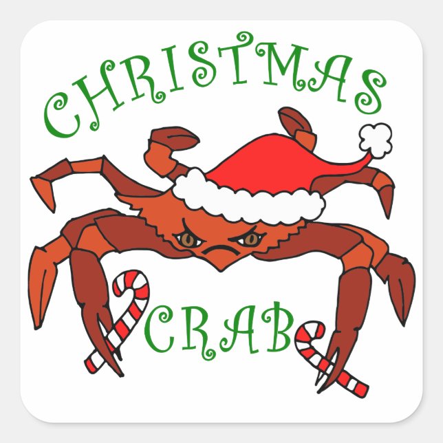 Weihnachtskrabbe Funny Crab Coastal Holiday Quadratischer Aufkleber (Vorderseite)
