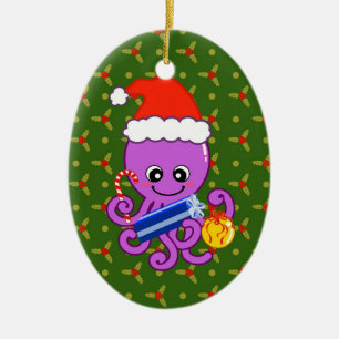 Weihnachtskrake Keramik Ornament