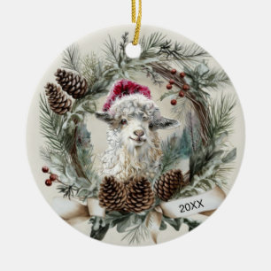Weihnachtskranz Angoraziege Keramik Ornament