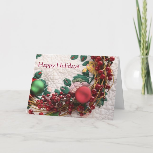 Weihnachtskranz auf einer Quilkarte Feiertagskarte (Vorderseite)