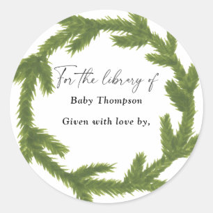 Weihnachtskranz - Baby Shower Exlibris Runder Aufkleber