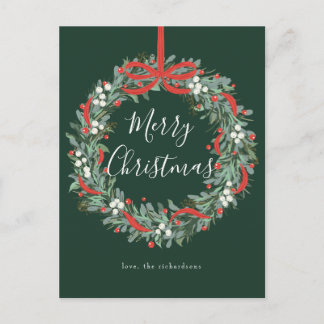 Weihnachtskranz Beeren und Schleife Feiertagspostkarte