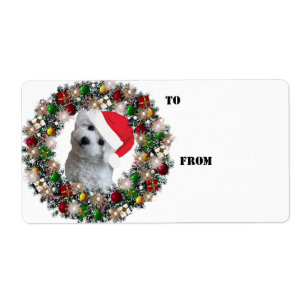 WeihnachtsKranz Bichon Frise Geschenk-Aufkleber