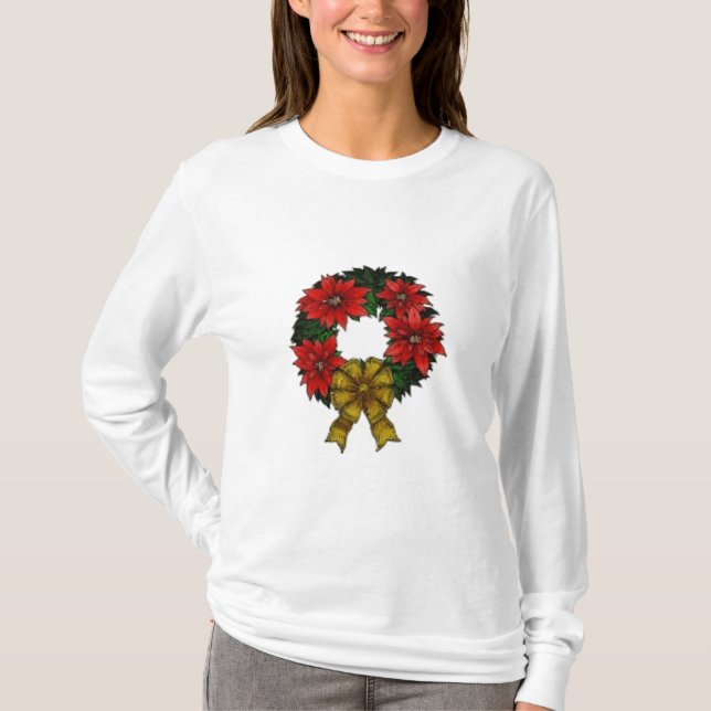 WeihnachtsKranz-Damen langes Sleev… - Besonders T-Shirt (Vorderseite)