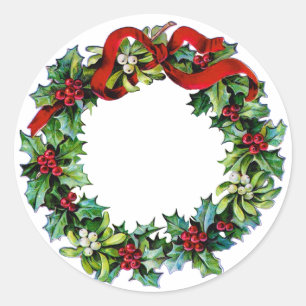 WeihnachtsKranz der Stechpalme und des Runder Aufkleber