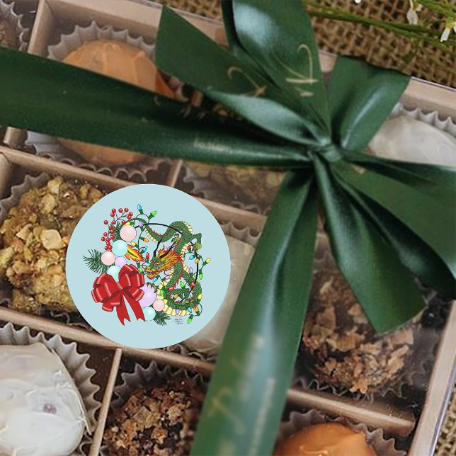 Weihnachtskranz des chinesischen Drachen Runder Aufkleber (Von Creator hochgeladen)
