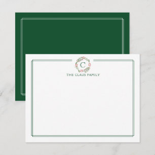 Weihnachtskranz Dunkelgrün Monogramm Briefpapier Mitteilungskarte