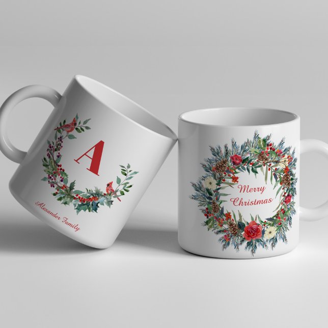 Weihnachtskranz, einzigartiges Familienrottongramm Zweifarbige Tasse (Von Creator hochgeladen)