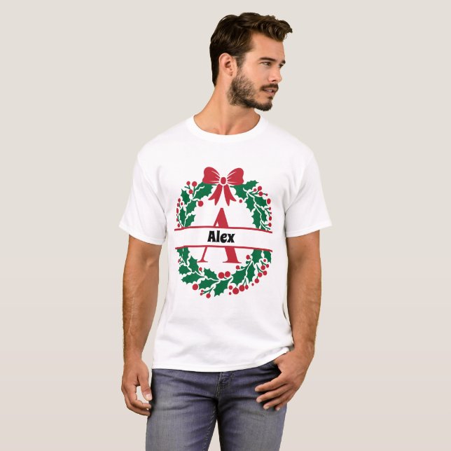 Weihnachtskranz Familie Matching Name Brief A T-Shirt (Vorne ganz)
