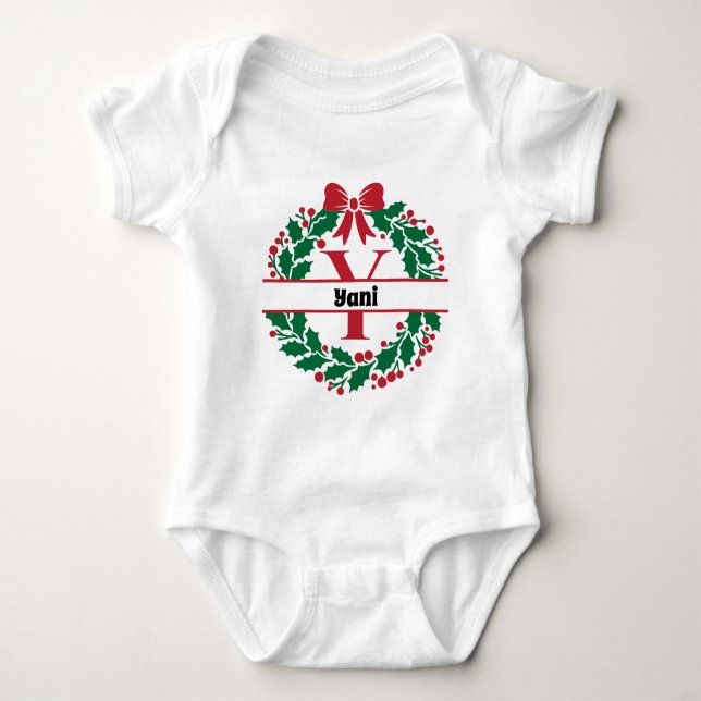 Weihnachtskranz Familie Matching Name Brief Y Baby Strampler (Vorderseite)