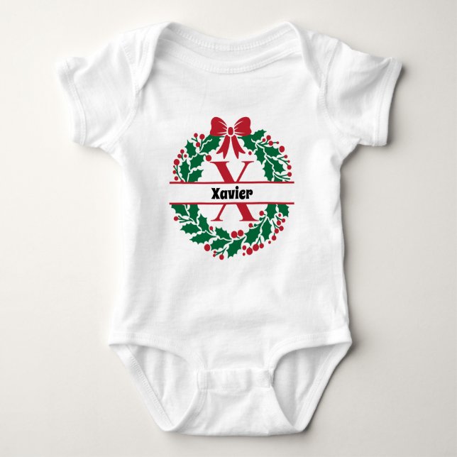 Weihnachtskranz Familie Matching Name Letter X Baby Strampler (Vorderseite)
