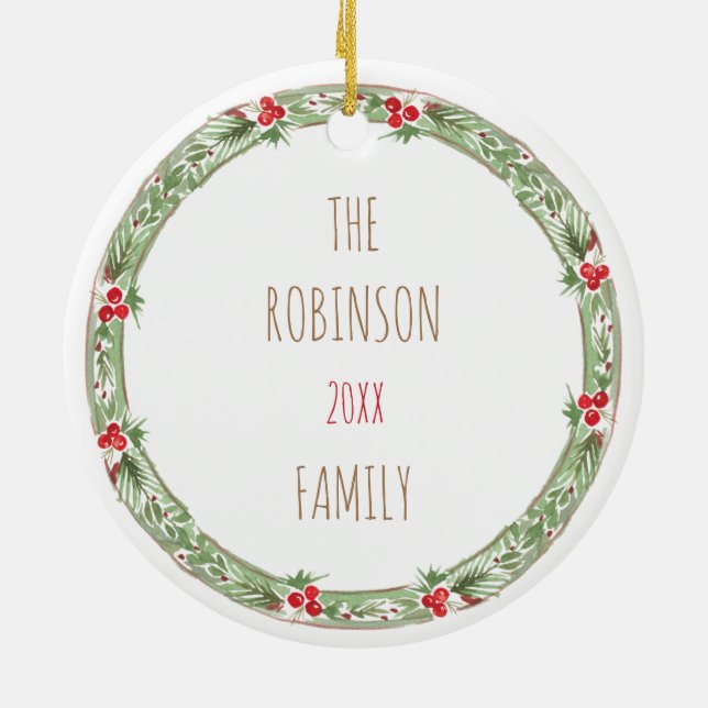 Weihnachtskranz Familienname Foto Feiertag Keramik Ornament (Hinten)