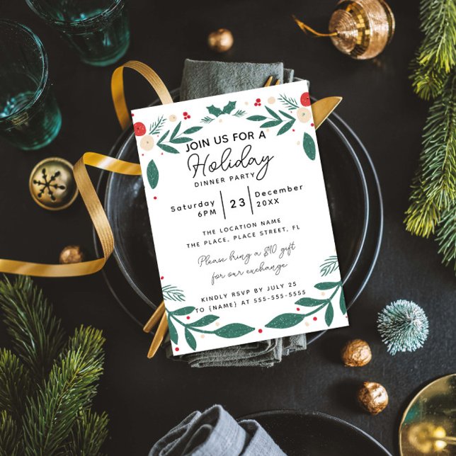 Weihnachtskranz-Feiertags-Dinnerparty-Laub Grüner  Einladung (Von Creator hochgeladen)