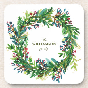 Weihnachtskranz Feiertags Familienname Holi Getränkeuntersetzer