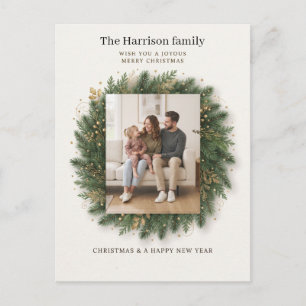 Weihnachtskranz-Fotorahmen-Grußdesign Postkarte