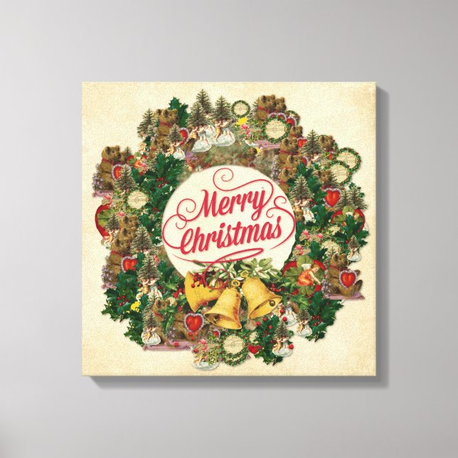 Weihnachtskranz (Frohe Weihnachten) Leinwanddruck (Vorderseite)