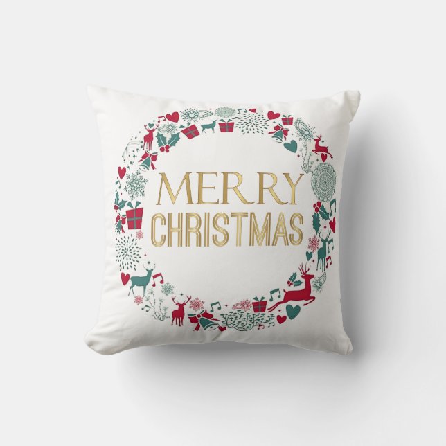 Weihnachtskranz Frohe Weihnachtsgrüße Kissen (Vorderseite)