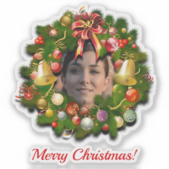 Weihnachtskranz, ganz auf Ihr Foto abgestimmt Aufkleber (Vorderseite)