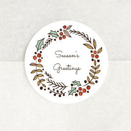 Weihnachtskranz - Grüße der Jahreszeit Runder Aufkleber