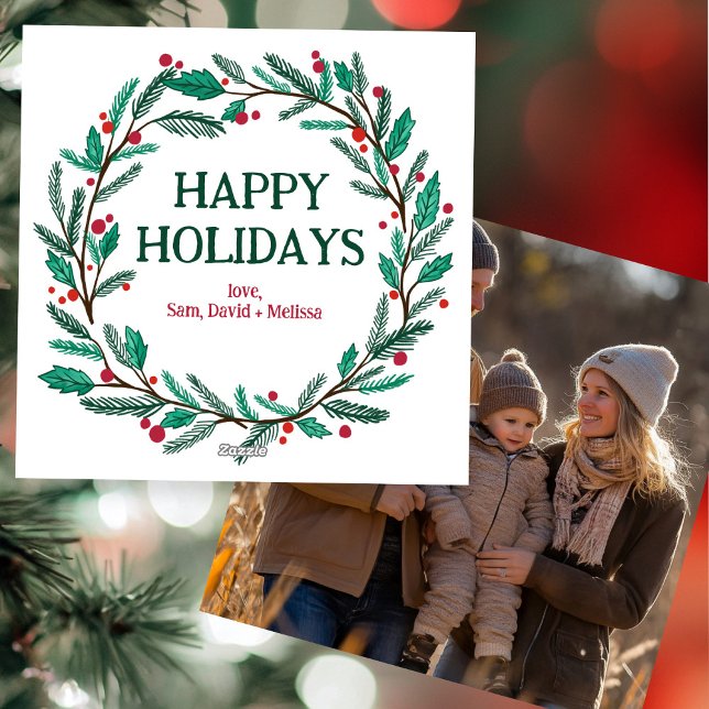 Weihnachtskranz handGezeichnet CUSTOM-FOTO Feiertagskarte (Christmas Wreath Hand-Drawn CUSTOM PHOTO Holiday Card
)