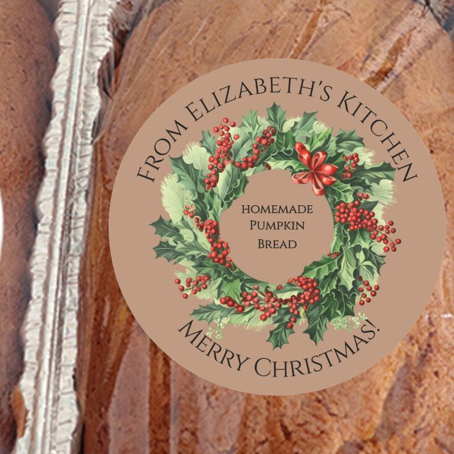 Weihnachtskranz hausgemachte Lebensmittel Brown Runder Aufkleber (Von Creator hochgeladen)
