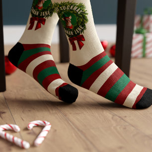 Weihnachtskranz Haustier-Foto gestreifte Weihnacht Socken