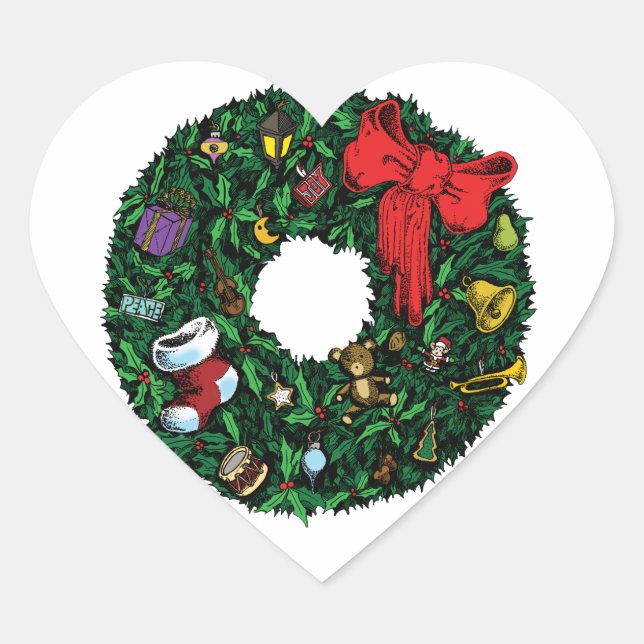 Weihnachtskranz Herz-Aufkleber (Vorderseite)