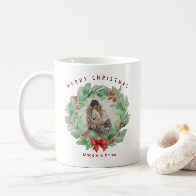 Weihnachtskranz im benutzerdefinierten Foto Kaffeetasse (Mit Donut)