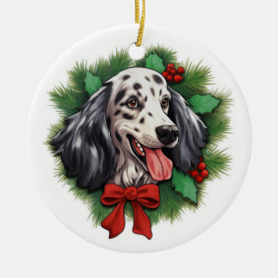 Weihnachtskranz im englischen Setter Keramik Ornament
