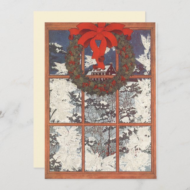 Weihnachtskranz im Fenster Einladung (Vorne/Hinten)
