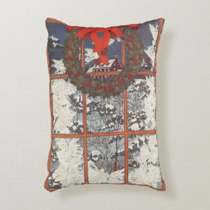 Weihnachtskranz im Schnee Dekokissen