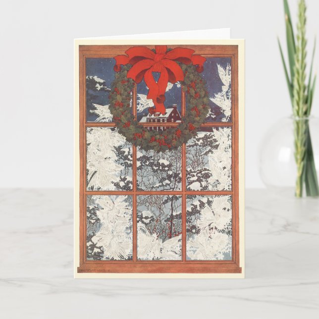 Weihnachtskranz im Schnee Feiertagskarte (Vorderseite)