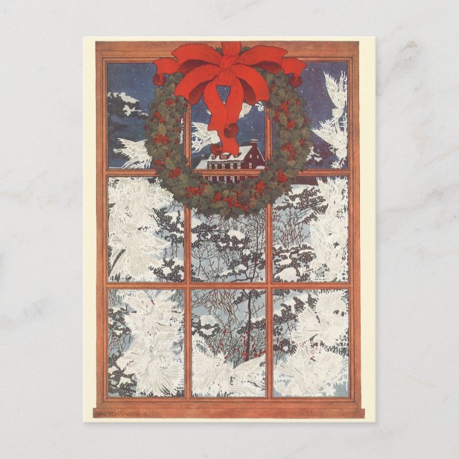 Weihnachtskranz im Schnee Feiertagspostkarte (Vorderseite)