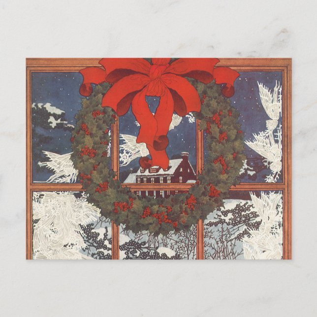 Weihnachtskranz im Schnee Feiertagspostkarte (Vorderseite)