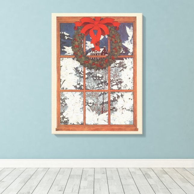 Weihnachtskranz im Schnee Leinwanddruck (Insitu (Holzboden))