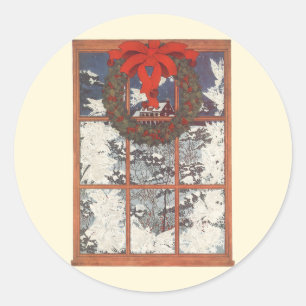 Weihnachtskranz im Schnee Runder Aufkleber