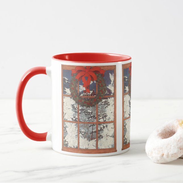 Weihnachtskranz im Schnee Tasse (Mit Donut)