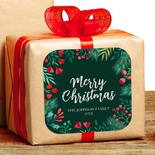 Weihnachtskranz im Wasser mit Holly Quadratischer Aufkleber