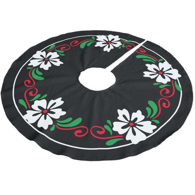 Weihnachtskranz in der Blume Weißer Hibiskus Polyester Weihnachtsbaumdecke (Schrägansicht)