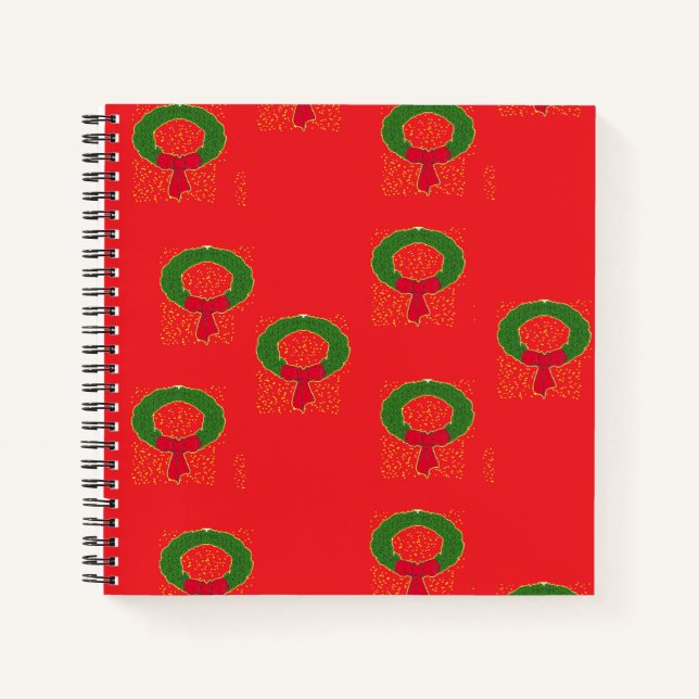 Weihnachtskranz in Rot Notizbuch (Vorderseite)