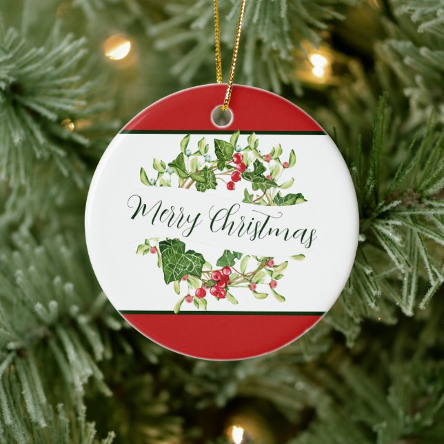 Weihnachtskranz in Wasserfarbe Keramik Ornament (Baum)