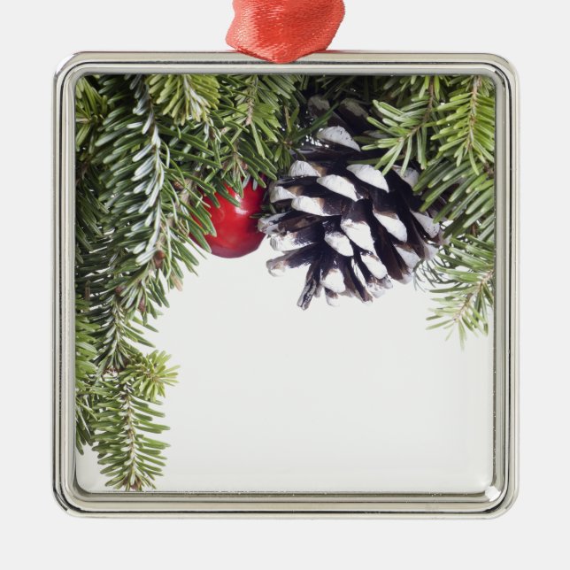 WeihnachtsKranz-Kiefern-Kegel-rote Ornament Aus Metall (Vorne)
