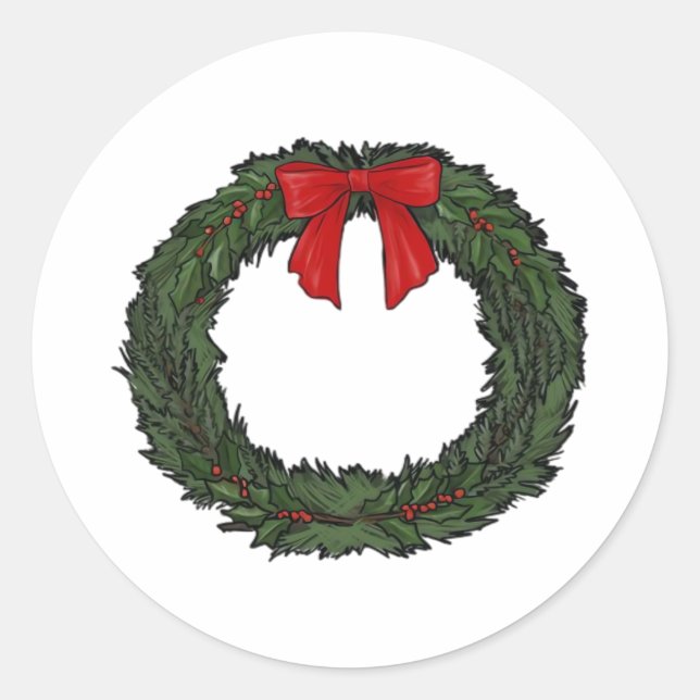 Weihnachtskranz Klassisch Runder Aufkleber (Vorderseite)