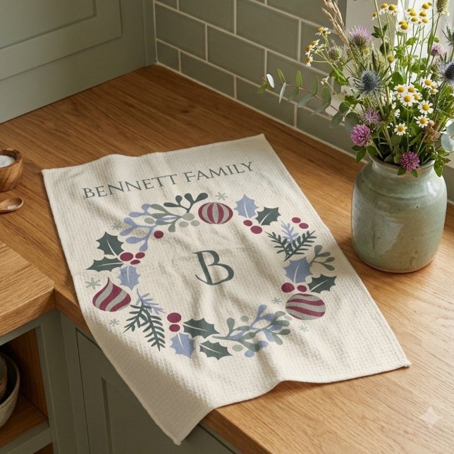 Weihnachtskranz Küchenhandtuch mit Monogramm in ve Geschirrtuch (Von Creator hochgeladen)