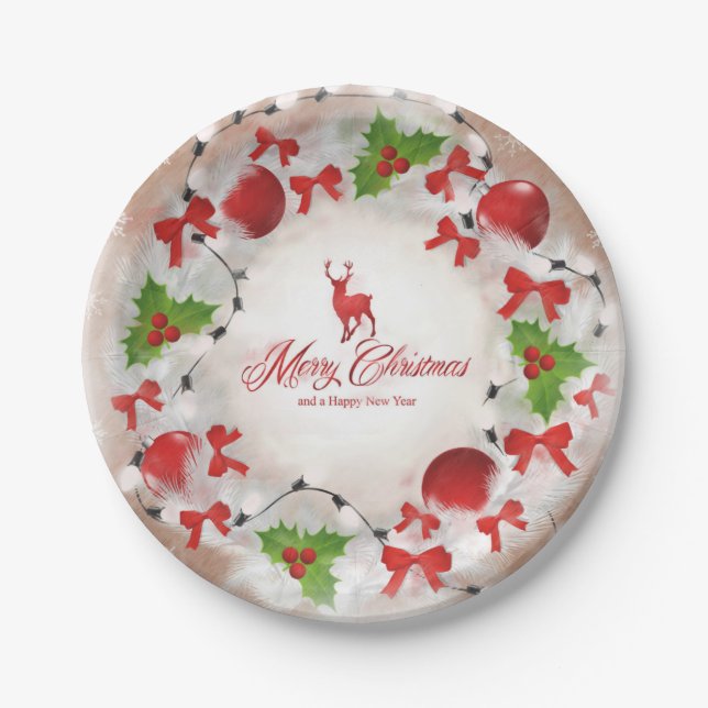 Weihnachtskranz-Kunstdruckplatte Pappteller (Vorderseite)